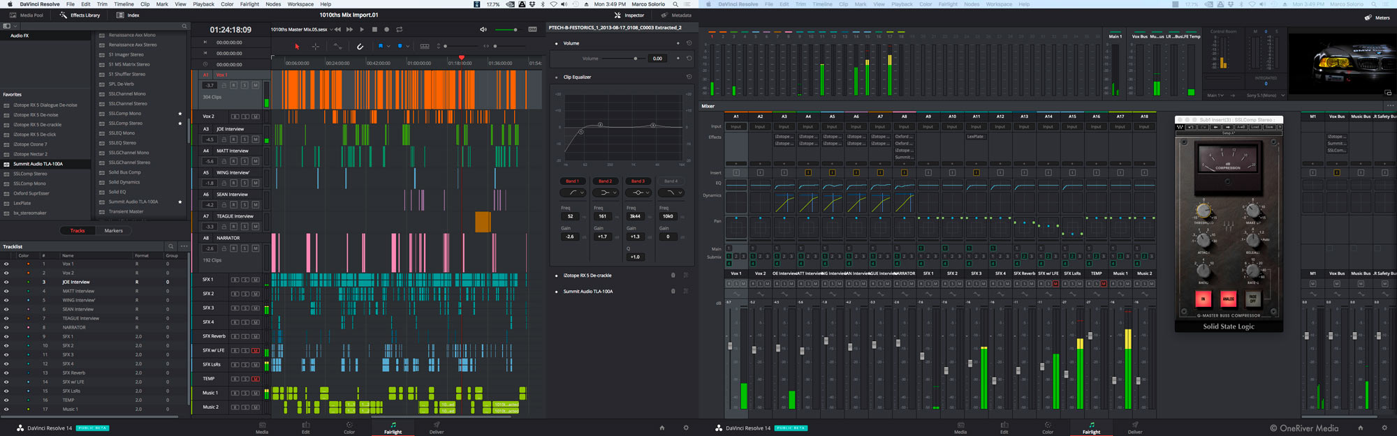 10/10ths Audio Timeline in Fairlight